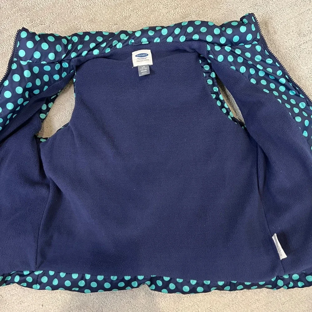 Old Navy Puffer Vest Polka Dot Frost Free Sleeveless Kids L/G (10-12) Navy Teal‎